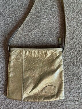 Vintage Carlos Falchi Gold Metallic  Leather Crossbody Bag